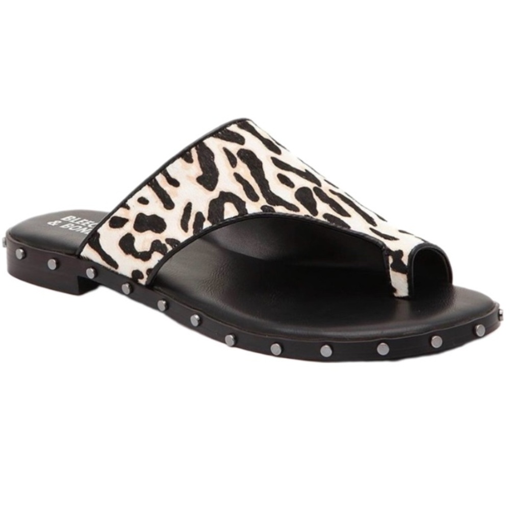 Bleecker & Bond Heidi Cheetah Haircalf Studded Sandal Slides Sz 8 Modern Edgy
